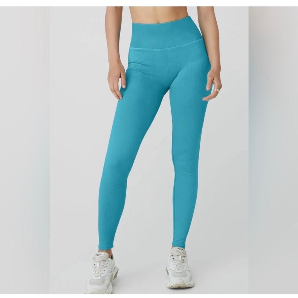 Alo Yoga Seamless Ribbed Airlift High Waist 7/8 Leggings Teal Blue Size S - Picture 2 of 7